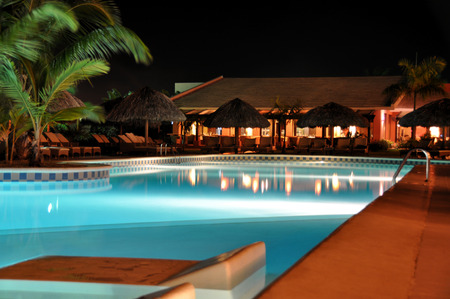 Punta Cana, Dominican Republic - March 21, 2010: Hotel Catalonia Royal Bavaro, Beach hotel resort swimming pool at nightのeditorial素材