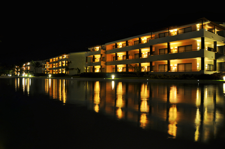 Punta Cana, Dominican Republic - March 25, 2010: Territory of Hotel Catalonia Royal Bavaro in Punta Cana, swimming pool at nightのeditorial素材