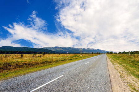 The road has no end, the landscape and the blue skyの写真素材