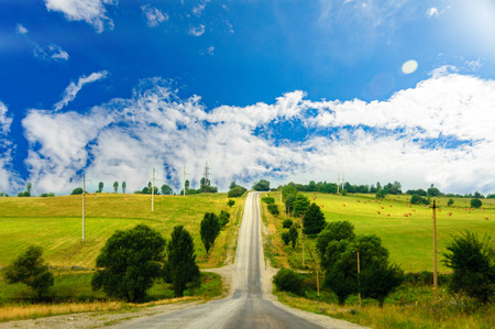 The road has no end, the landscape and the blue skyの写真素材