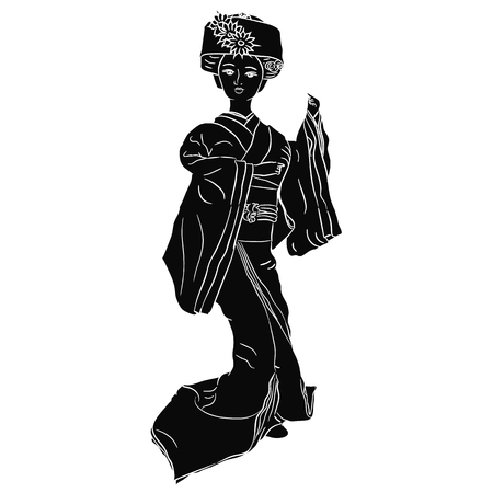 Geisha black silhouette Vector illustrationのイラスト素材
