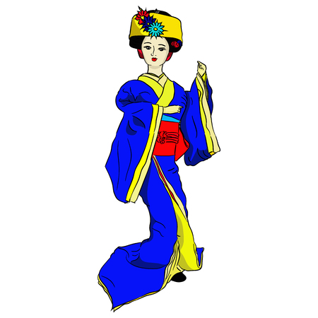 Geisha doll in blue kimono Vector illustrationのイラスト素材
