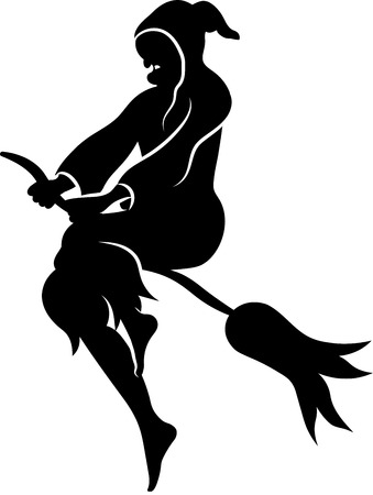 Silhouette of a witch with a broomstick. Vector illustrationのイラスト素材