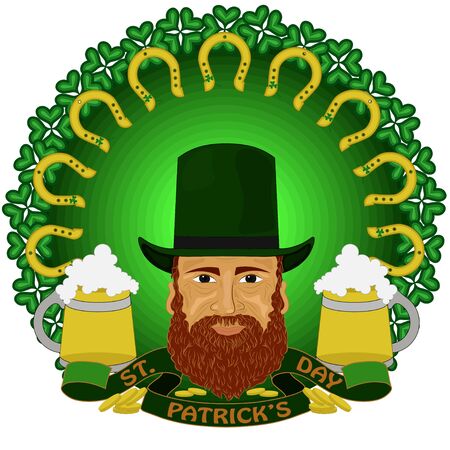 Leprechaun with beer to St. Patrick's Day. Vector illustrationのイラスト素材