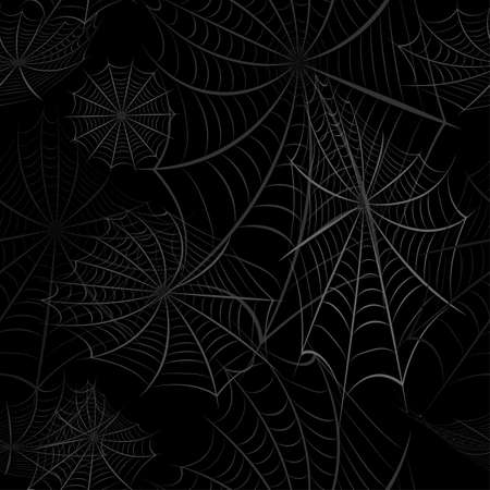 Seamless pattern with the image of the spider web on a black background. Happy Halloween. Vector illustrationの写真素材