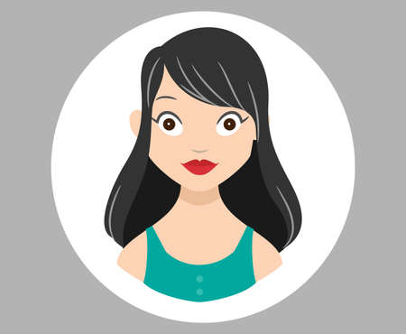 girl avatar green dress black hair vectorのイラスト素材