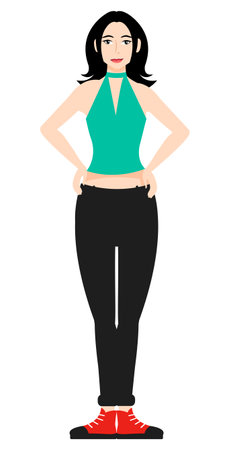 fashion girl in green and black color dress vector designのイラスト素材