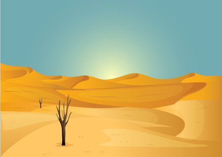 yellow desert landscape sunrise with blue skyのイラスト素材