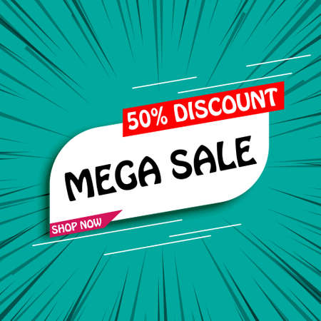 mega sale 50% discount banner vectorのイラスト素材