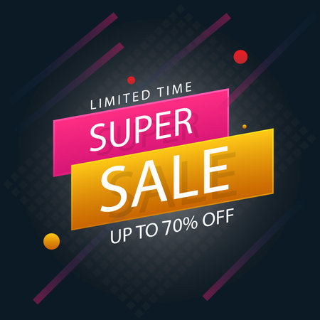 super sale up to 70 off limited time offer banner design