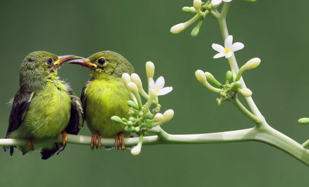 Beautiful spring little birds on the branch