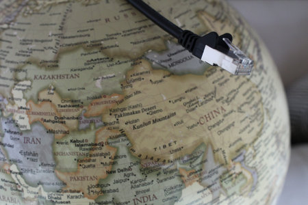 Network cable and Globe - Stock Image