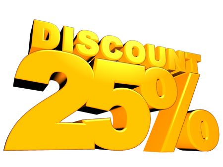 3D render of a 25 percent discount sign isolated on a white backgroundの写真素材