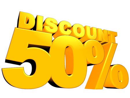 3D render of a 50 percent discount sign isolated on a white backgroundの写真素材