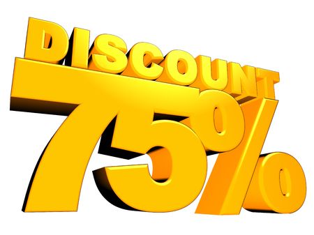 3D render of a 75 percent discount sign isolated on a white backgroundの写真素材