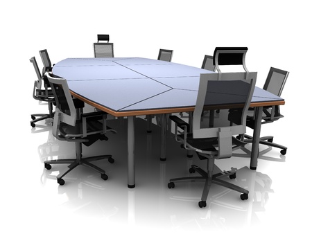 3D render of conference table and chairs isolated on a white backgroundの写真素材