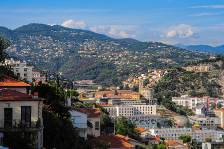 Top view on Nice, mountains, buildings, seaの写真素材