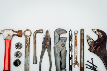 Many mechanic tools set on white isolated background