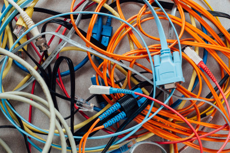 Many networking data cables at building process