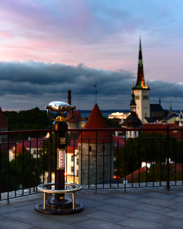 Binoculars on Tallinn point of view. Spectacular view to cityの写真素材