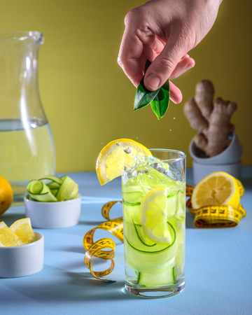 Detox drink, lemon and cucumber water. Dieting conceptの写真素材