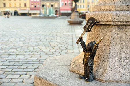 Wroclaw, Poland - June 25, 2019: City symbol landmark sculpture dwarfs in different situations. Krasnoludki, gnomesのeditorial素材
