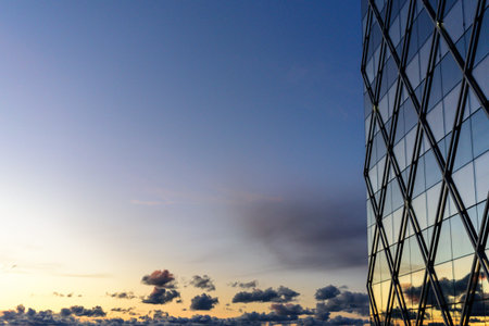 Details of metall glass skyscraper in Tallinn at sunset