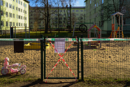 Tallinn, Estonia - March 24, 2020: Closed playgrounds at Stroomi beach due coronavirus quarantineのeditorial素材