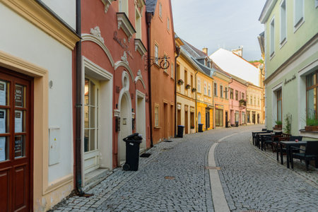 Loket, Czech Republic - July 2, 2019: Streets of old small cozy city at morningのeditorial素材
