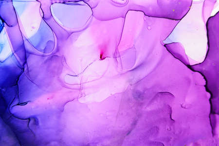 Abstract alcohol ink fluid art background in blue, purple, pink and goldの写真素材