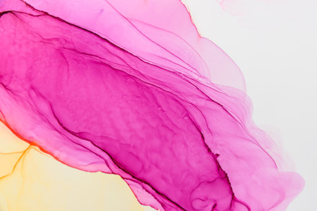 Abstract alcohol ink fluid art background. Purple and yellow colorの写真素材