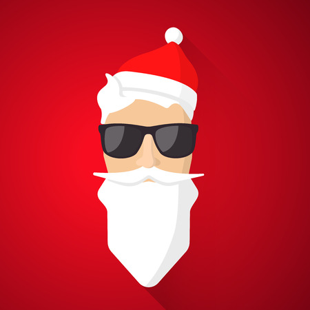 Hipster Santa Claus with cool beard and glasses. Merry Christmas card design.のイラスト素材