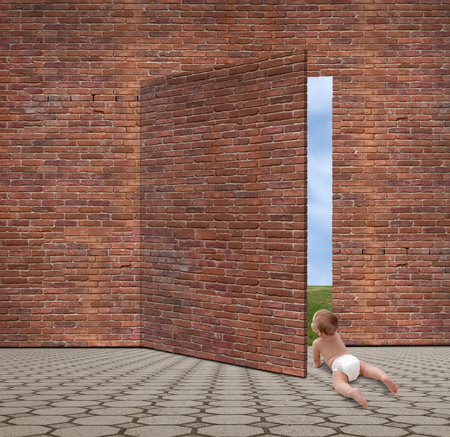 humorous picture of a little baby and open wallの写真素材