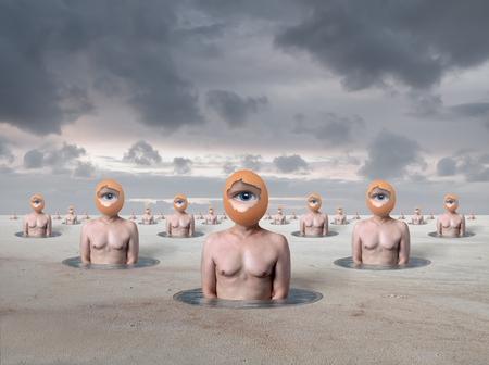 Artistic surreal picture with eggmansの写真素材