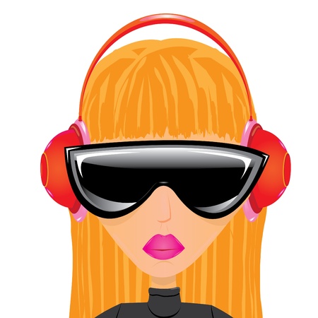 Glamour girl listening music. の写真素材