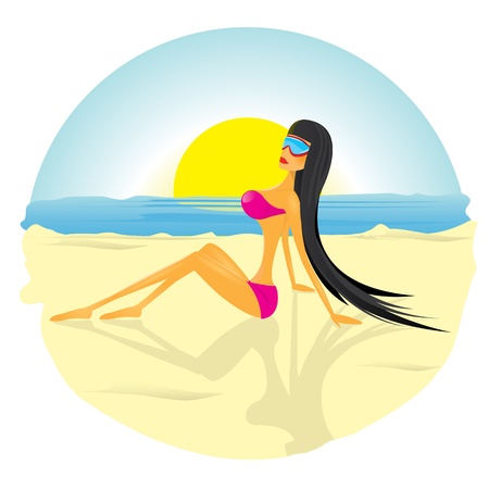 Glamour fashionable beach girl. color illustration.のイラスト素材