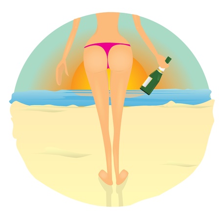 Glamour fashionable beach girl. color illustration.のイラスト素材