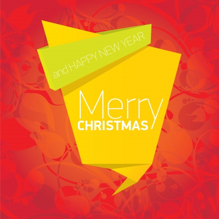 merry christmas background with green origami bow or ribbonのイラスト素材
