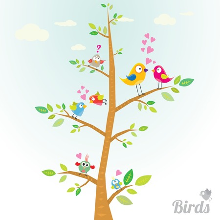 Vector lovely Birds on branchのイラスト素材