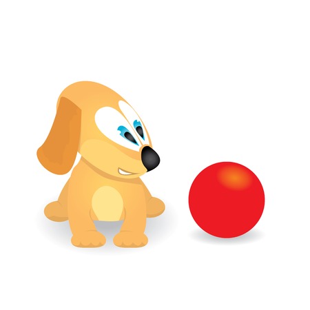 vector Cute dog playing with red ballのイラスト素材