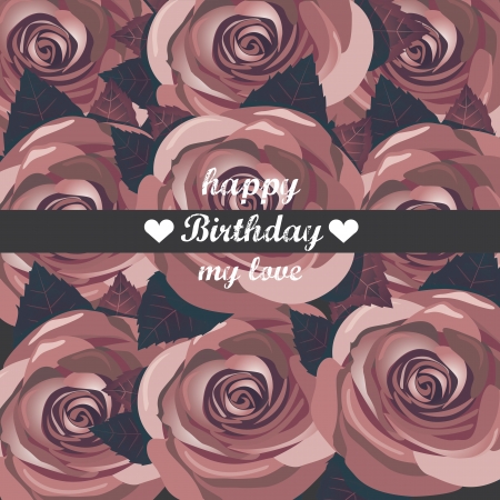 vector happy birthday card with red rose spring flowers.のイラスト素材