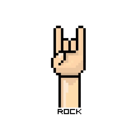 pixel art hand sign rock n roll music buttonのイラスト素材