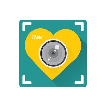 Retro Camera in shape of heart flat icon vector illustrationのイラスト素材