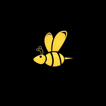vector golden honey abstract bee silhouette on blackのイラスト素材
