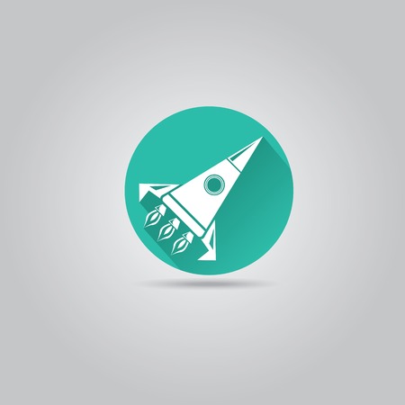 Rocket flat icon with long shadow on stylish turquoise background. vector illustrationのイラスト素材