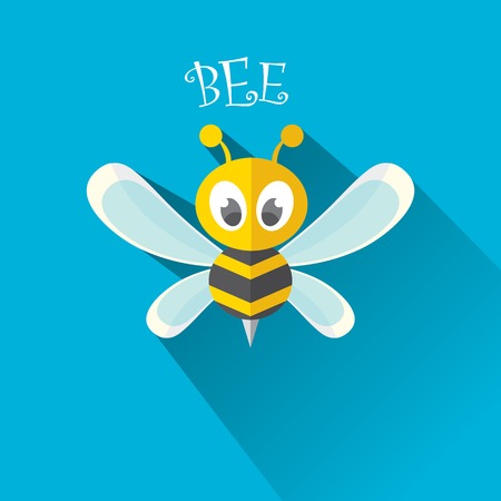 artoon cute bright baby bee on stylish blue summer sky backgroundのイラスト素材