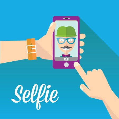 Taking Selfie Photo on Phone   vector illustrationのイラスト素材