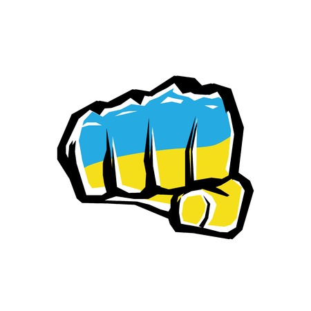 vector fist icon. fist colored in Ukraine flagのイラスト素材