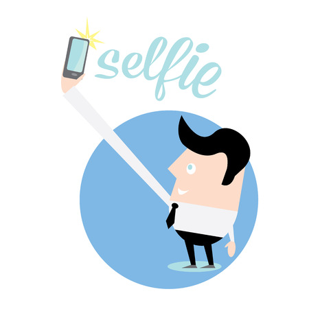 Taking Selfie Photo on Smart Phone conceptのイラスト素材
