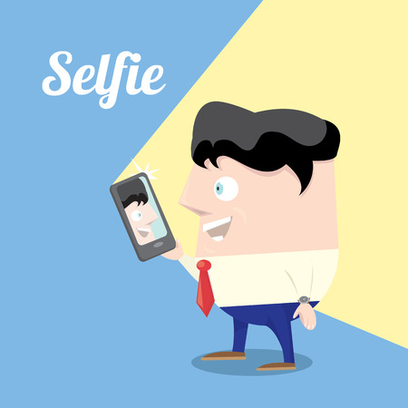 Taking Selfie Photo on Smart Phone conceptのイラスト素材